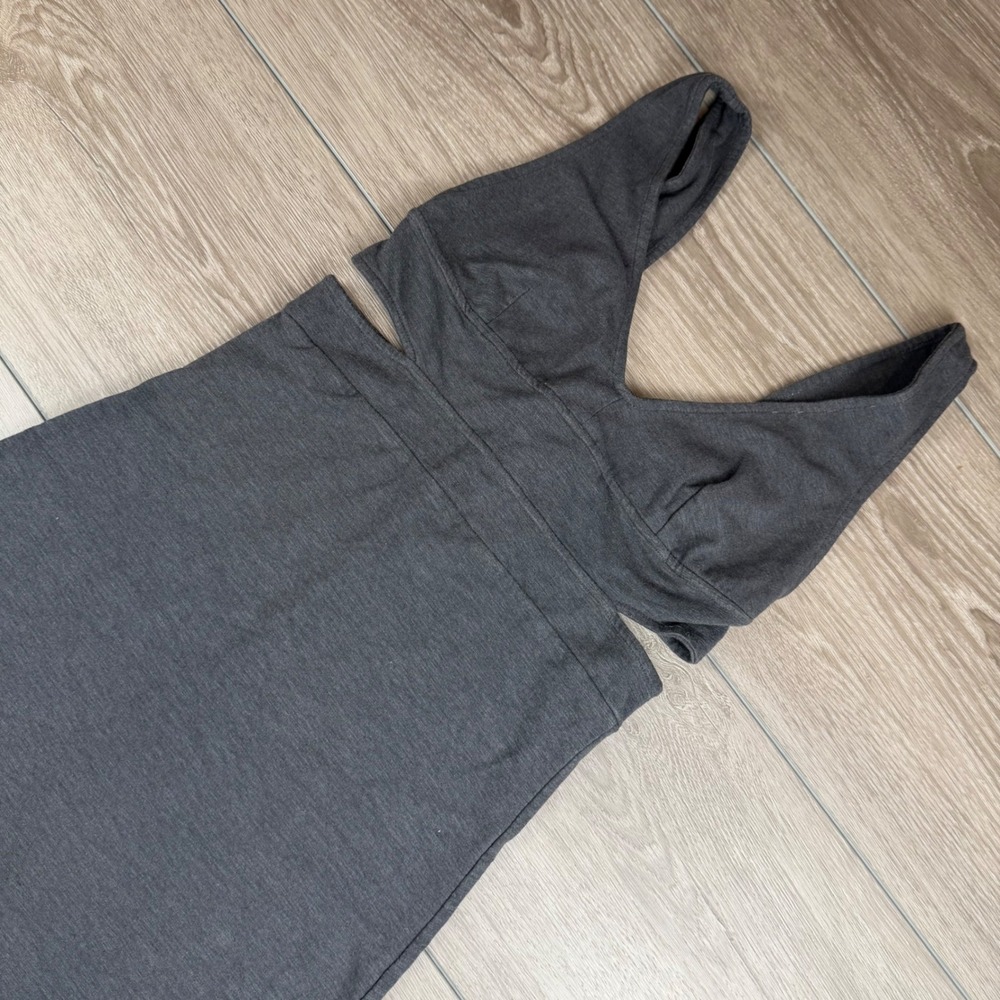 Monrow Womens Midi Dress Cut Out Waist V-Neck Heather Charcoal Gray XS